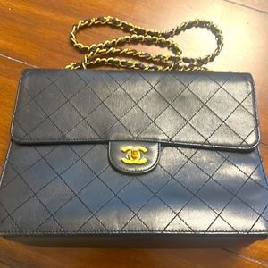 Chanel Leather Stitched Chain Shoulder Purse, Authentic slight wear (corners)